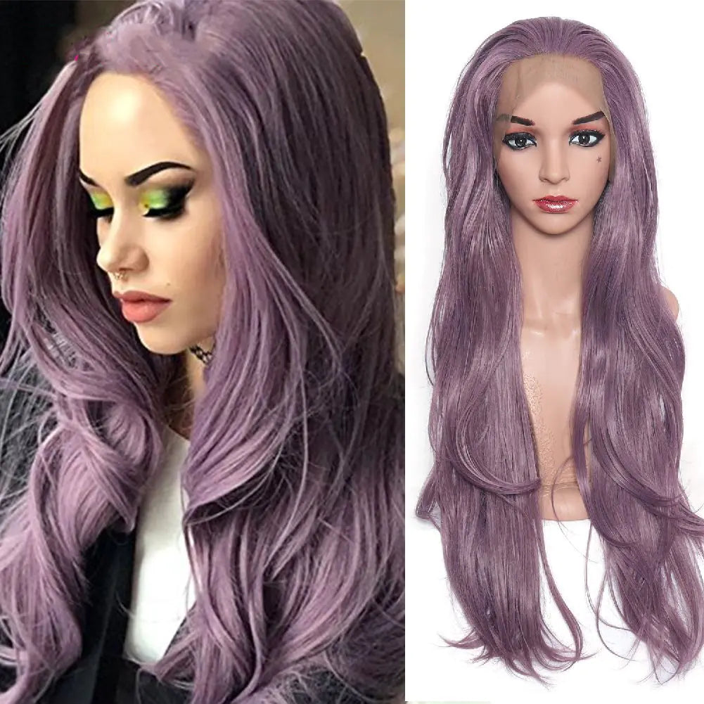 Lace Front Hand-Woven Purple Curly Wig with Elastic Net