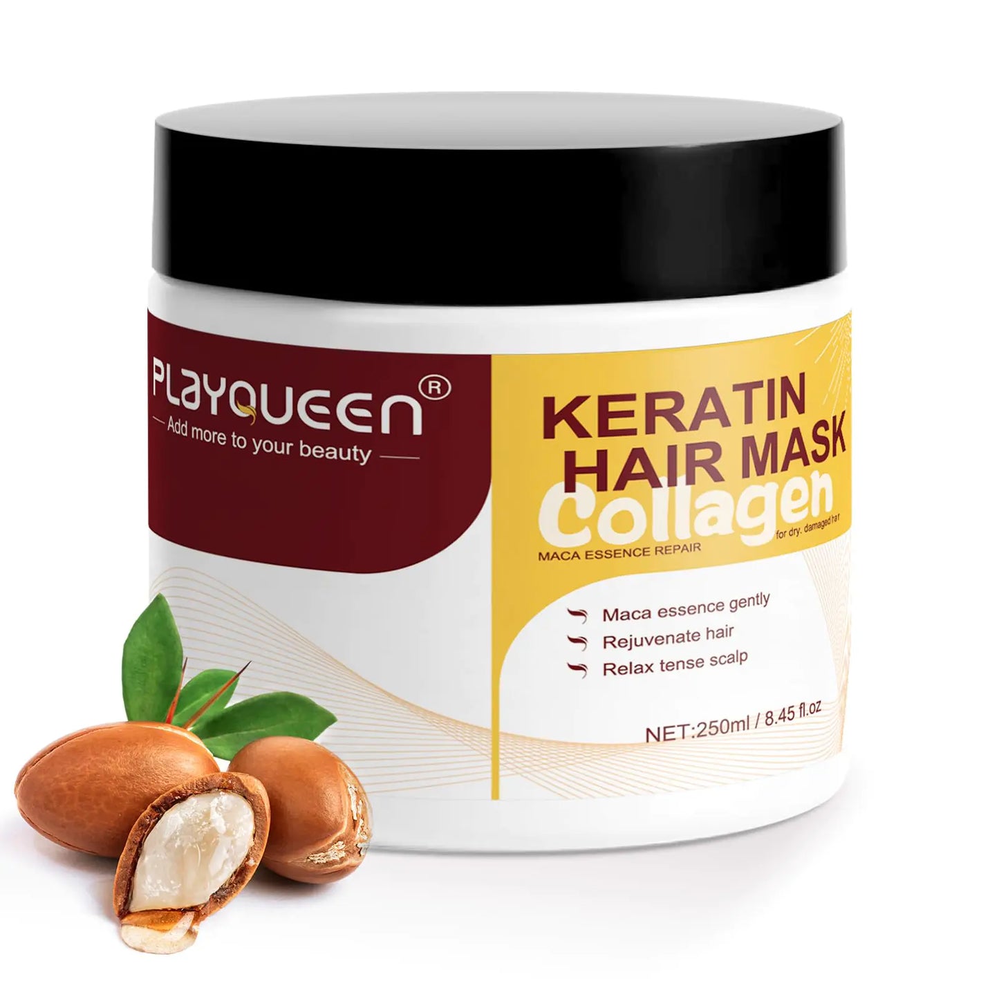 PLAYQUEEN Collagen Hair Treatment Deep Repair Conditioning,Argan Oil Collagen Hair Mask Essence for Dry Damaged Hair-keratin hair mask,Suitable for all hair types,Hair Mask (8.45 oz 250ml). A