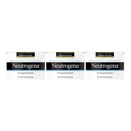 Neutrogena Original Amber Bar Fragrance-Free Facial Cleansing Bar with Glycerin Pure & Transparent Gentle Face Wash Bar Soap Free of Harsh Detergents & Dyes Hypoallergenic 3.5 Oz (Pack of 3)
