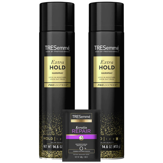 TRESemmé Hairspray Extra Hold 2-Pack + Keratin Repair Hair Mask – Moisturizing Hair Spray Anti-Humidity Anti-Frizz Hair Products (3 Piece Set)