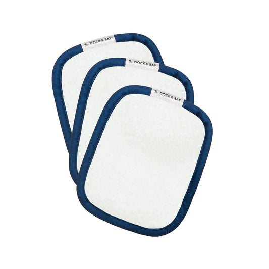 Dock & Bay Reusable Makeup Pads - Face & Skin Cleaner - Ultra Soft Washable - 3 Pack with Included Wash Bag - (12x10cm) - Whitsunday Blue