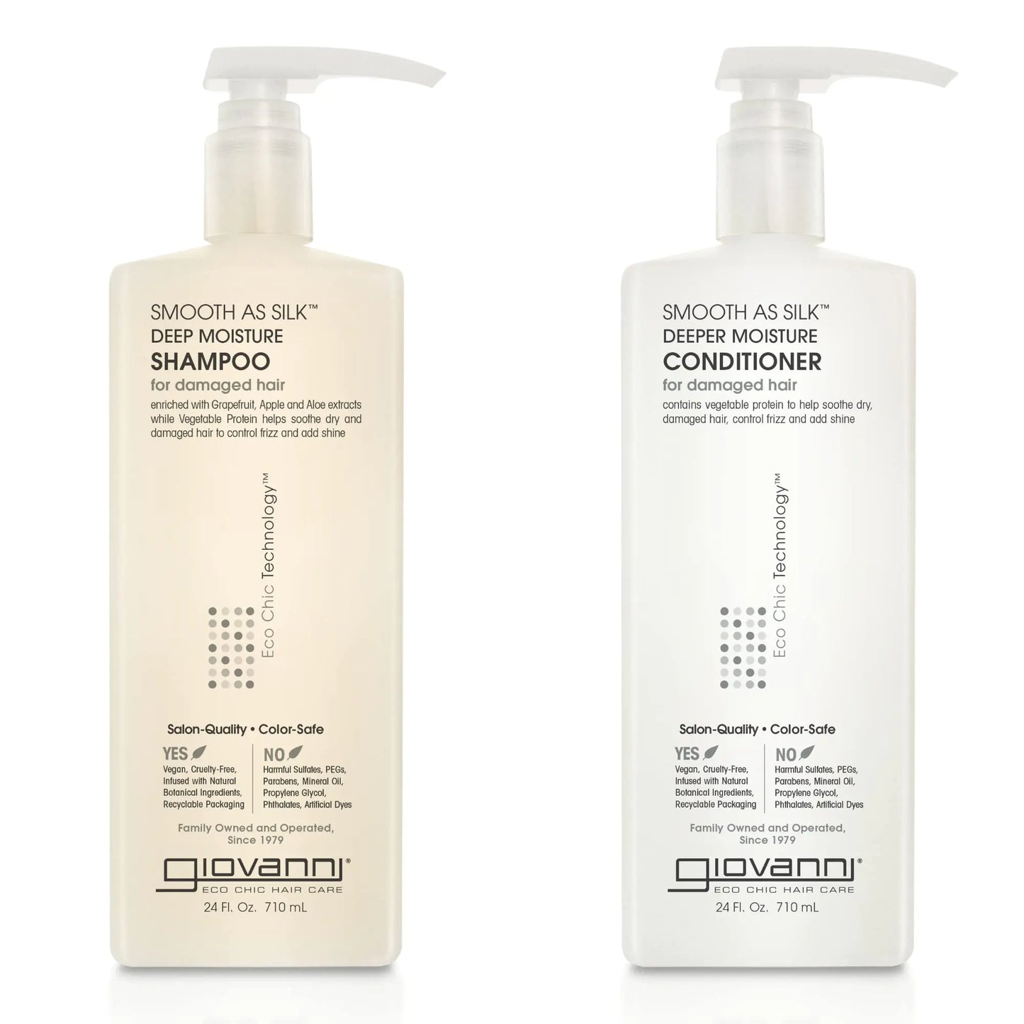 GIOVANNI HAIR CARE PRODUCTS Giovanni Smooth as Silk Deeper Moisture Shampoo & Conditioner Set 24 Oz. Calms Frizz Detangles Wash & Go Co Wash No Parabens Color Safe 24 fluid_ounces