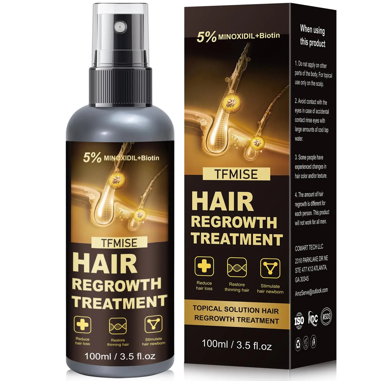 Minoxidil Spray - 5% Minoxidil for Men Minoxidil for Women Hair Growth Products Extra Strength Hair Regrowth Treatments with Biotin Help to Stop Loss Hair Unscented Light and non Greasy 3.38 Fl.OZ