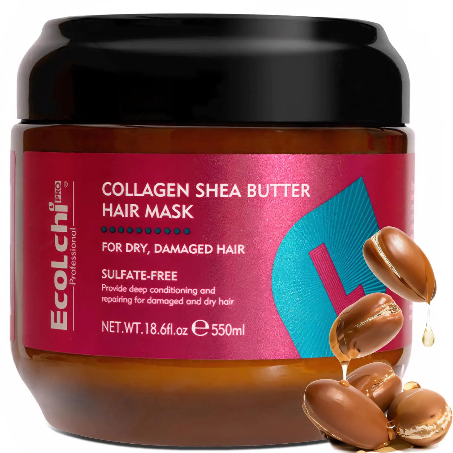 GAOMIER Ecolchi Collagen Shea Butter Hair Mask: Deep Repair and Conditioning Treatment with Argan Oil for Dry Damaged Hair — Suitable for All Hair Types 18.6 oz (550 ml)