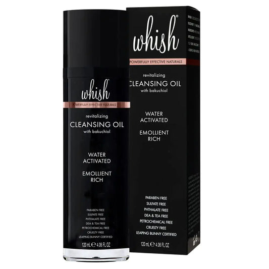 Whish Revitalizing Cleansing Oil with Bakuchiol - Detergent & Soap Free Face Wash - Water-Activated Rich Oil Cleanser to Gently Remove Stubborn Makeup - With Natural Retinol Alternative - 4 fl oz