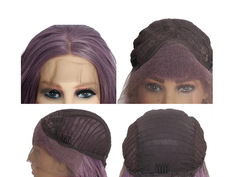Lace Front Hand-Woven Purple Curly Wig with Elastic Net
