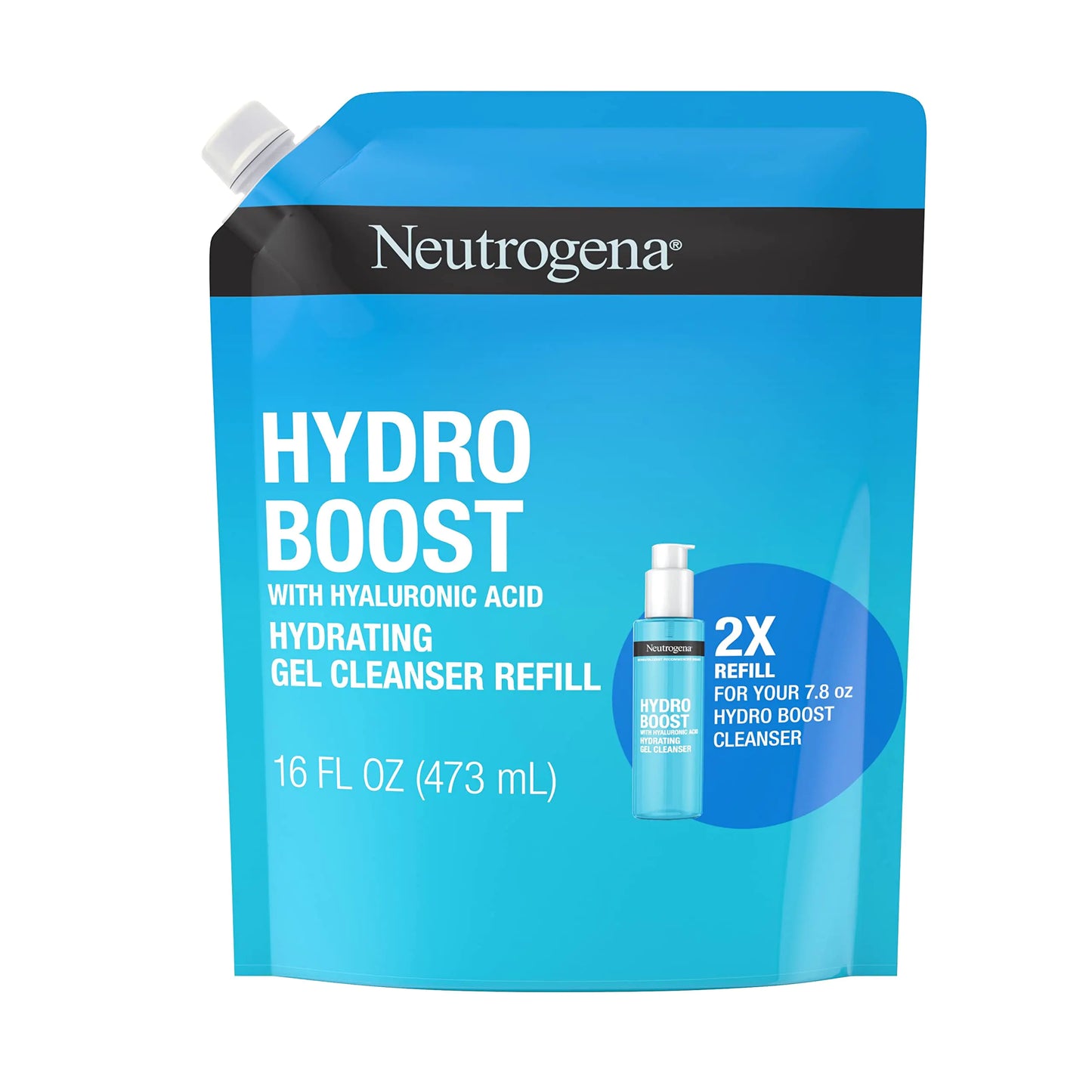 Neutrogena Hydro Boost Lightweight Hydrating Facial Cleansing Gel Gentle Face Wash & Makeup Remover with Hyaluronic Acid Hypoallergenic & Non Comedogenic Refill Pouch 16 fl. oz