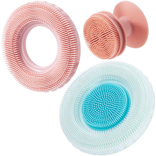 Beomeen 4 Colors Silicone Face Scrubber Exfoliator 2 in 1 Manual Facial Cleansing Brush Face Wash Brush Removable for Deep Cleaning Blackhead Removal and Massaging Skin Care 2 Pcs (Pink+Blue)