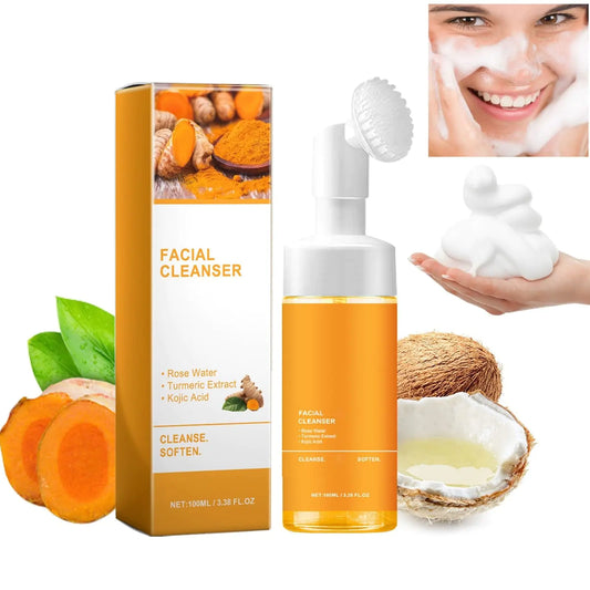 JISKG Turmeric Glow Wash Face Wash With Brush Deep Cleansing Scrub Exfoliating Turmeric Foaming Facial Cleanser For All Skin. (100ml)